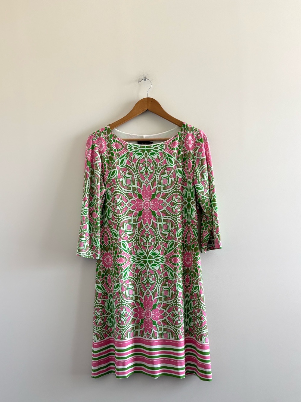 Taylor Dress Pink Green Floral Shift Knee Length Womens 10 Boho Retro 70s Resort
